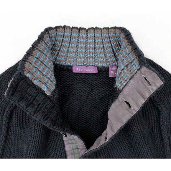 Ted Baker Cardigan Sweater Mens Size 6 Black Heavyweight Grandpa Dad Wool Blend - Picture 4 of 11